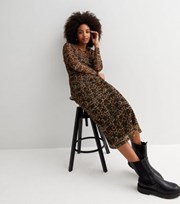 New Look Brown Leopard Print Mesh Long Sleeve Midi Dress